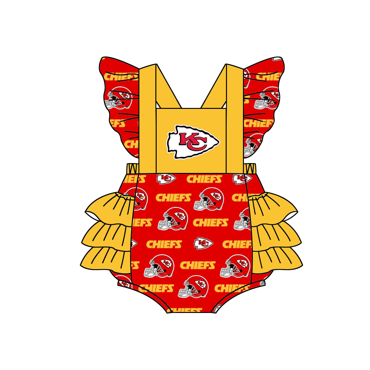 Preorder moq 5 Baby Girls Red Flutter Sleeves KC Chiefs Bubble Ruffle Rompers