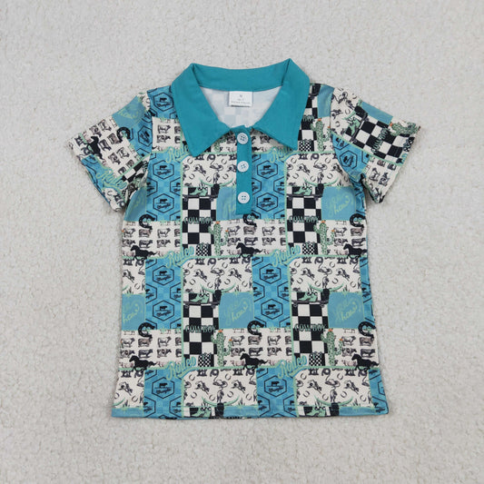 Baby Boys Horse Saloon Cowboys Western Button Polo Shirts Top