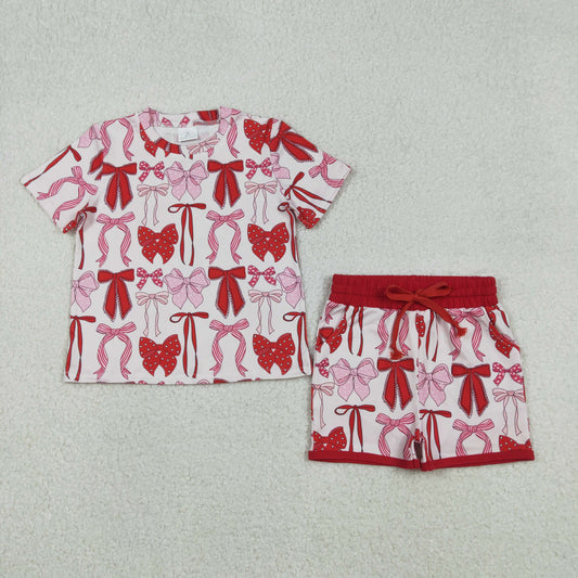 Baby Girls Red Heart Bows Top Pockets Shorts Valentines Clothes Sets