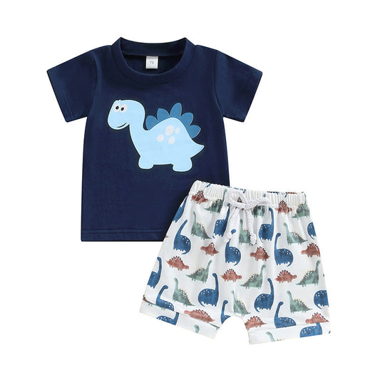 Baby Boys Navy Dinosaur Shirt Shorts Summer Outfits Sets Preorder(moq 5)
