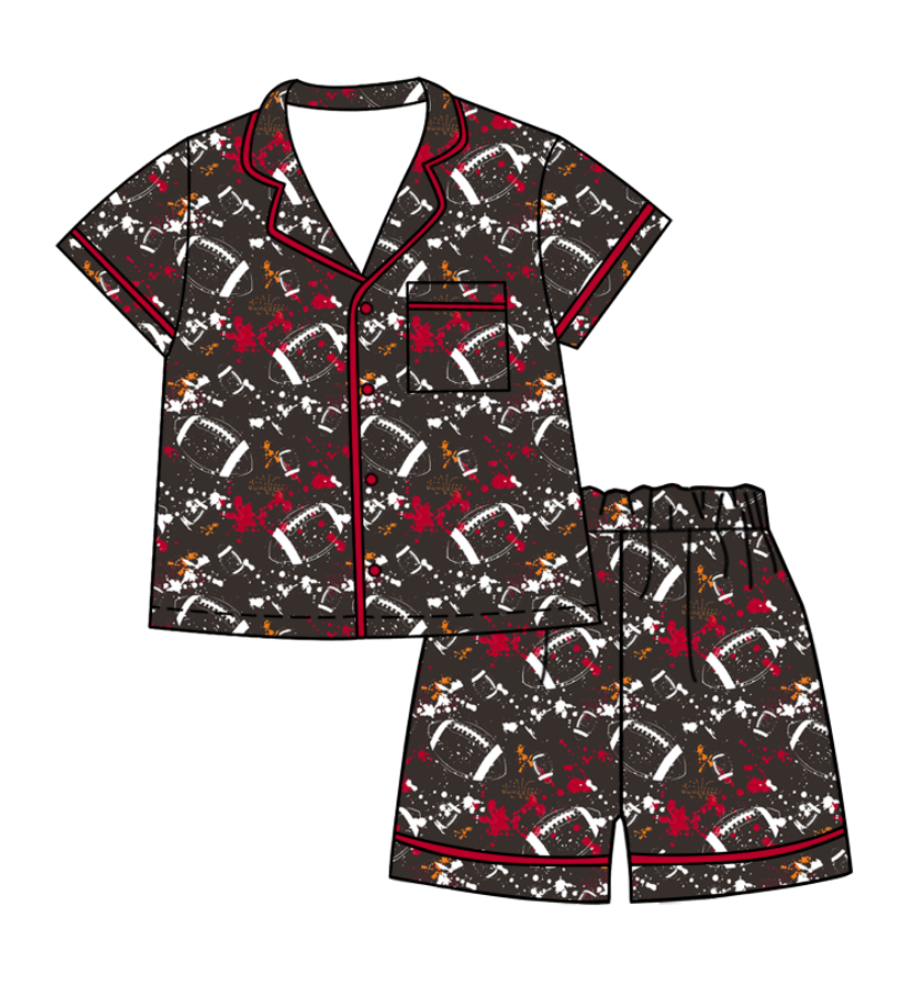 Preorder (moq 5)Baby Girls Tie-dye Footballs Print Button Pocket Top Short Team Pajamas Sets