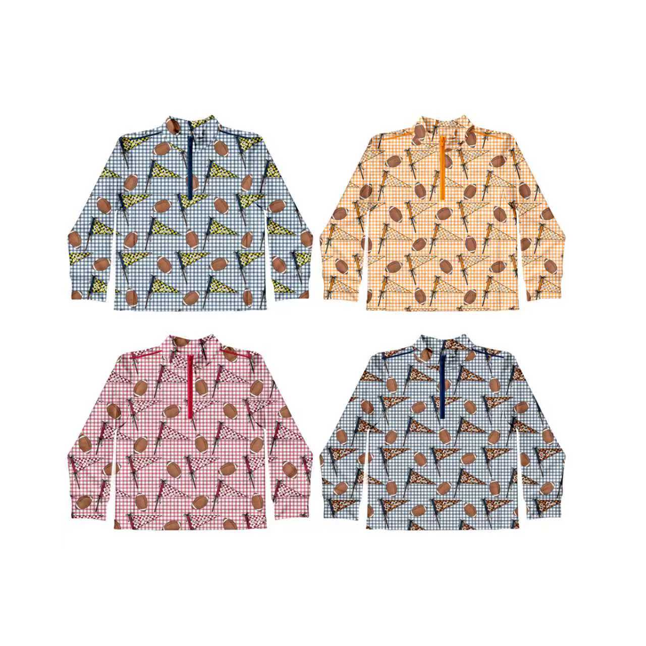 Preorder moq 5 (each item)Baby Boys Long Sleeve Checked Footballs Flags Team Zipper Pullovers Top