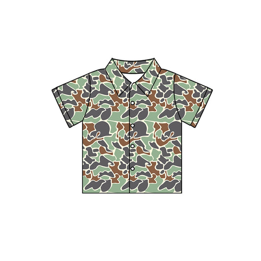 Baby Boys Light Green Camo Short Sleeve Buttons Tee Shirts Tops preorder(MOQ 5)