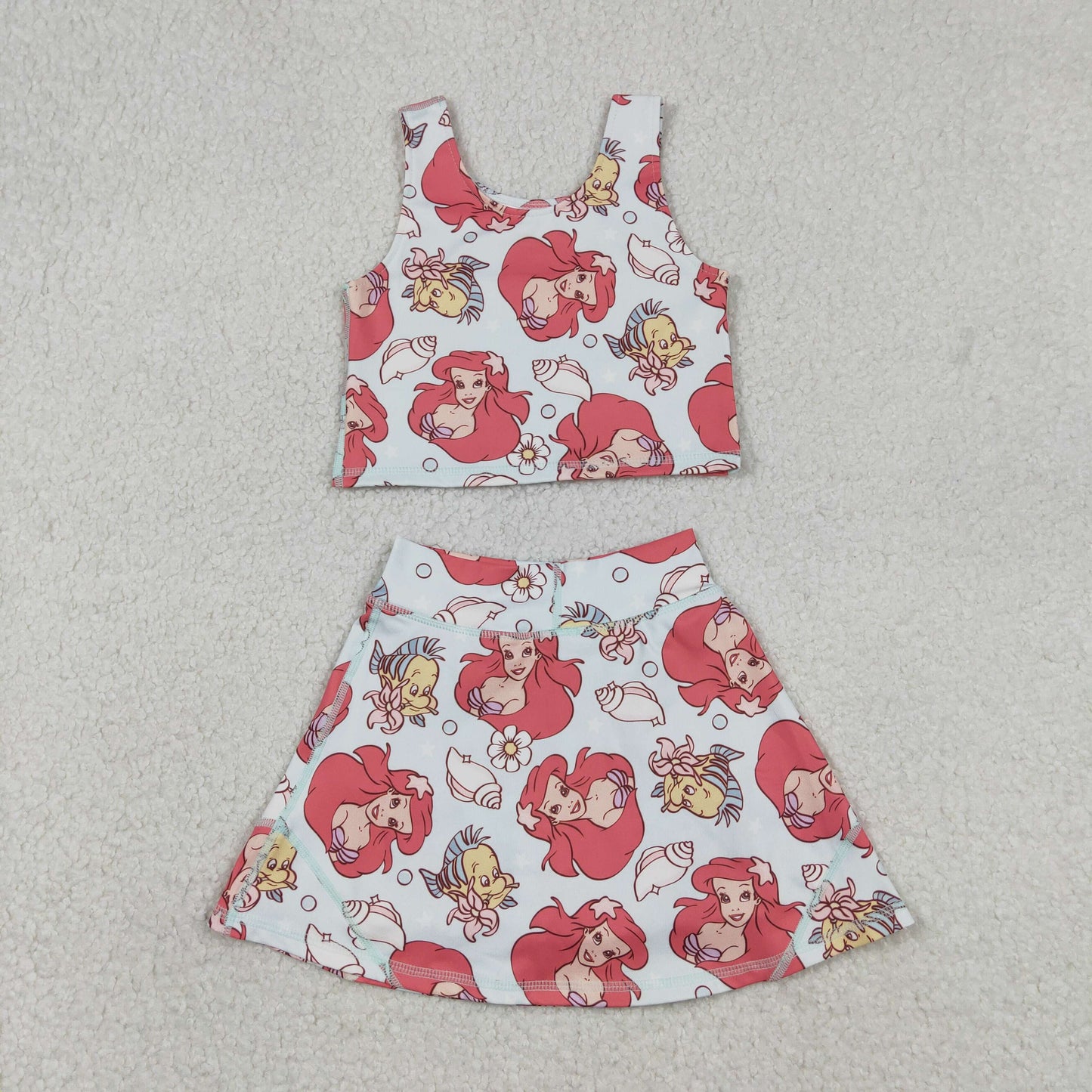 Baby Girls Sleeveless Cartoon Mermaid Fishes Top Skort Yoga Sets