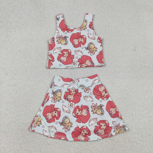Baby Girls Sleeveless Cartoon Mermaid Fishes Top Skort Yoga Sets