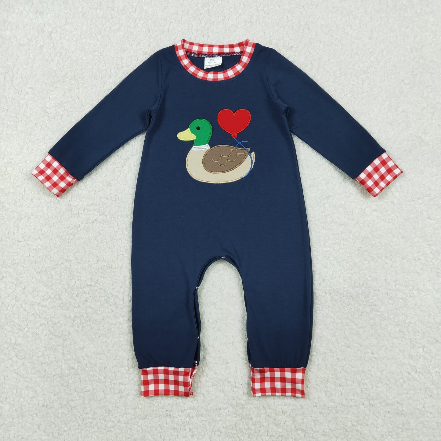 Embroidery Heart Ducks Baby Boys Valentines Footie Rompers