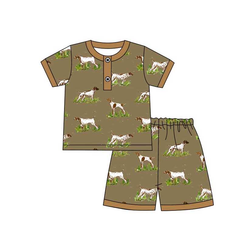 Baby Boys Dogs Hunting Brown Shirts Top Shorts Pajamas Sets preorder(MOQ 5)