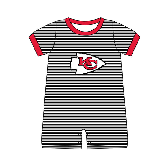 Preorder (moq 5)Baby Boys Short Sleeve Kansas City Chiefs Team Black Stripe Rompers