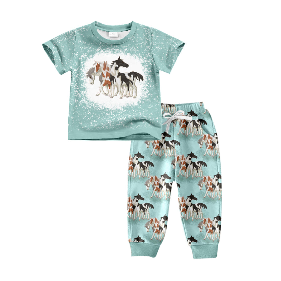 Baby Boys Western Horses Tee Top Pants Clothes Sets preorder(MOQ 5)