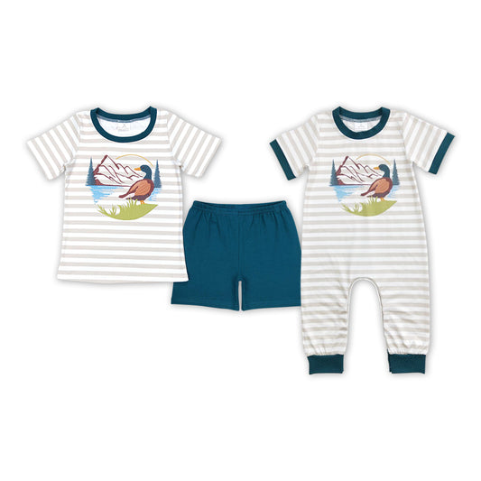 Baby Boys Khaki Stripes Duck Hunting Rompers Brother Clothing Sets