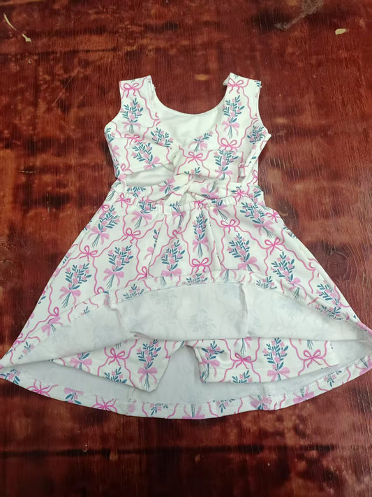 Preorder moq 5 Baby Girls Sleeveless Pink Floral Bows Skort Knee Length Dresses