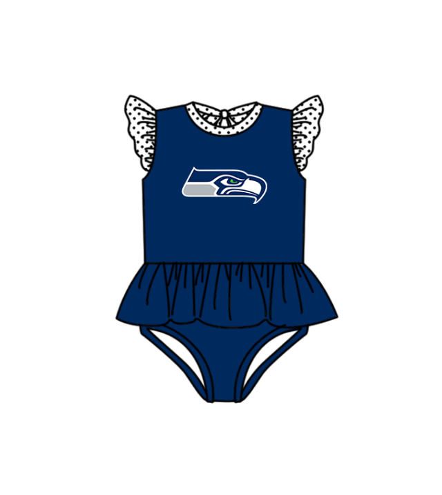 Preorder moq 5 Baby Girls Navy Flutter Sleeve Eagles Team Swimsuits