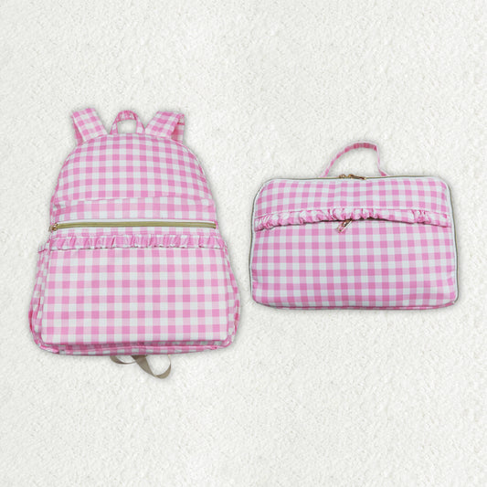 Baby Girls Back To School Pink Checkered Back Bags Lunch Boxes