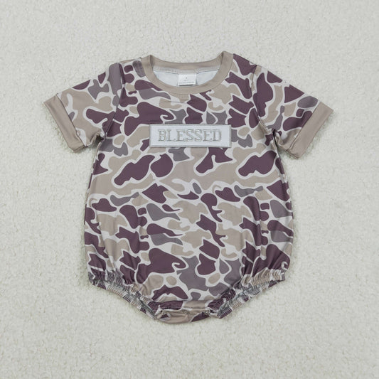 Embroidery Blessed Baby Boys Southern Grey Camo  Rompers