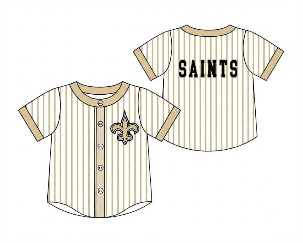 Preorder (moq 5)Baby Boys Short Sleeve Saints Stripe Team Button T-shirts Top