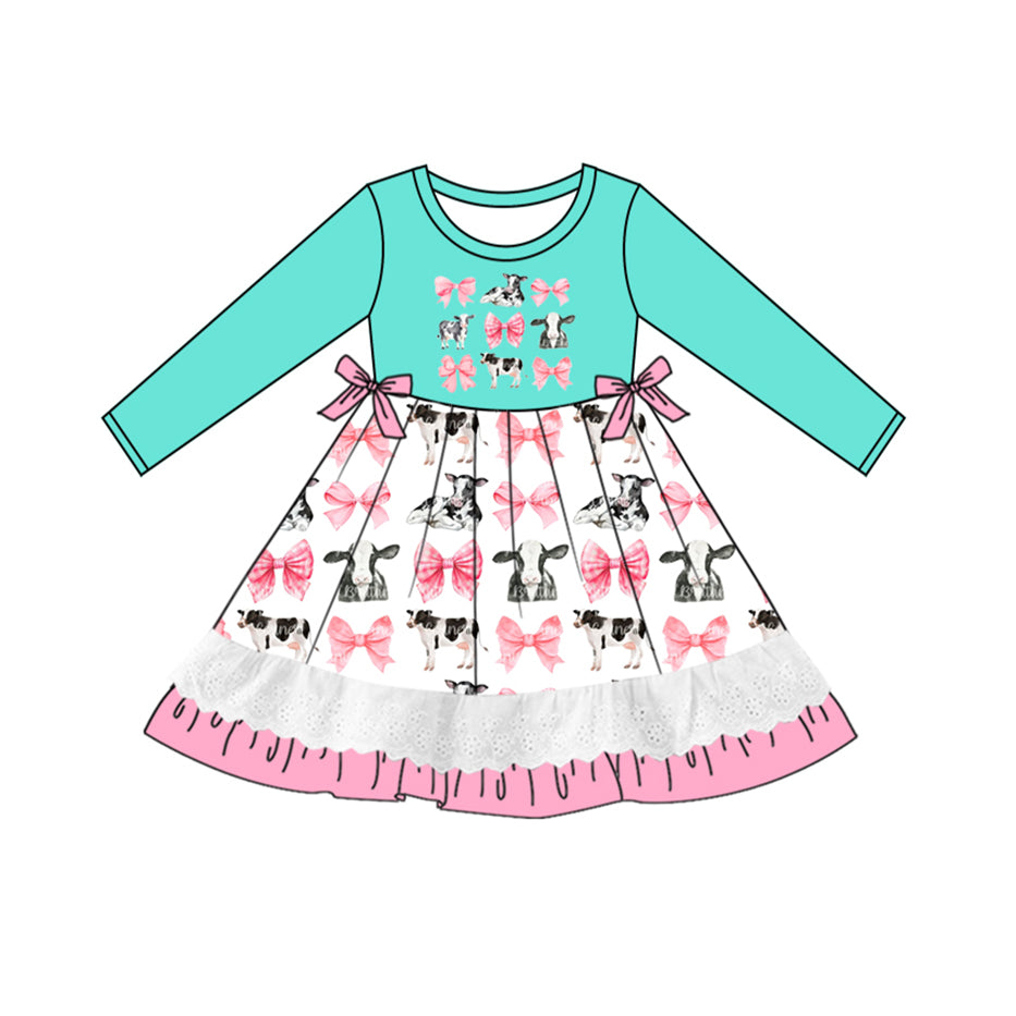 Baby Girls Western Cow Bows Knee Length Dresses preorder(MOQ 5)