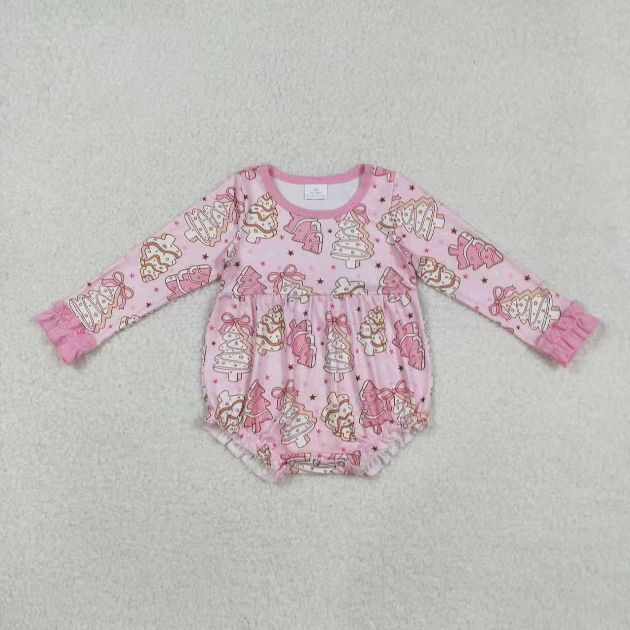 Sibling Baby Girls Pink Bows Stripe Trees Christmas Clothes Sets Rompers Knee Length Dresses
