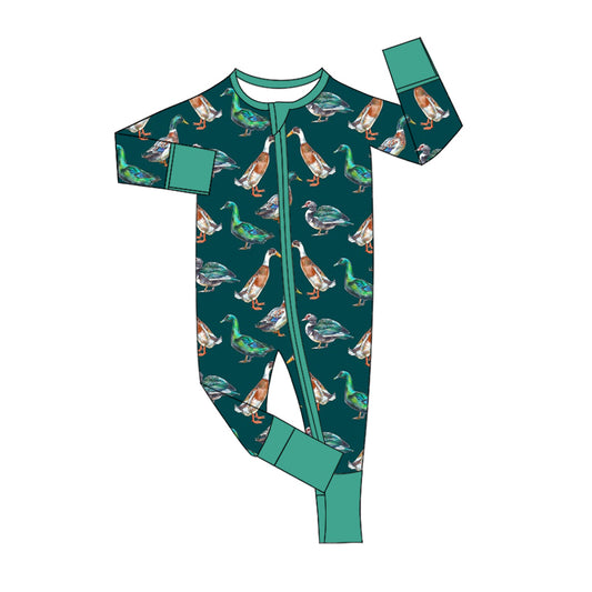 Baby Infant Boys Green Ducks Hunting Zip Rompers preorder(moq 5)