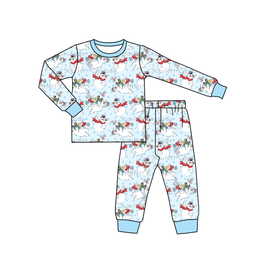 Baby Girls Snowman Winter Top Pants Pajamas Clothes Sets Preorder(moq 5)