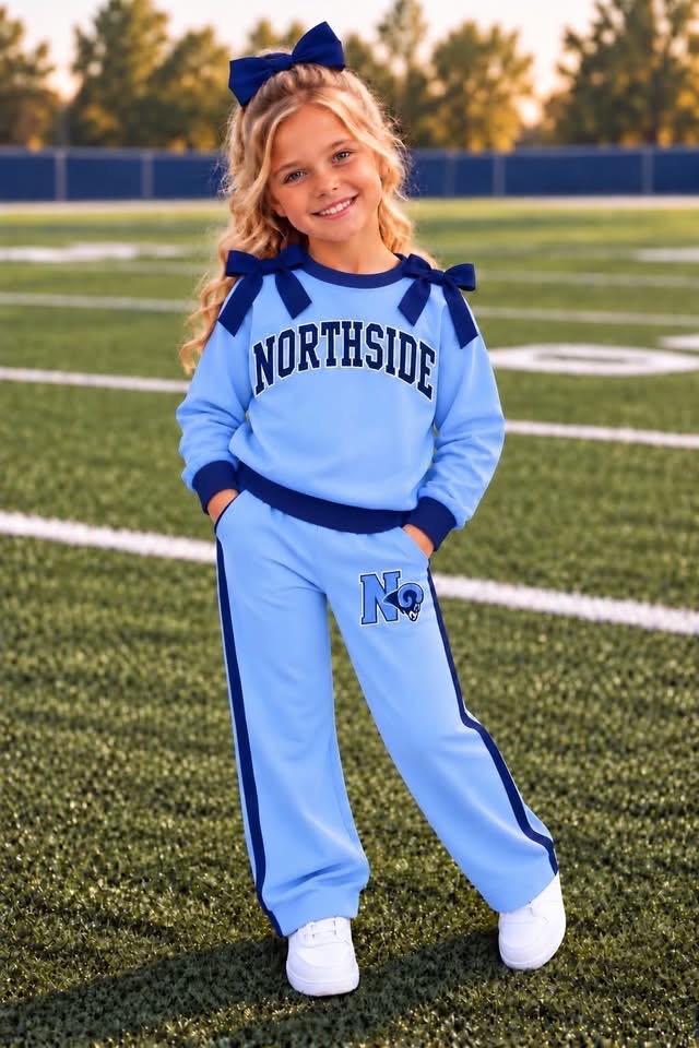Preorder (moq 5)Baby Girls Northside Bows Tops Pants School Team Clothes Sets