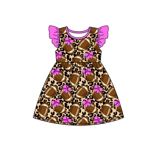 Baby Girls Football Bow Leopard Flutter Sleeve Knee Length Dresses preorder(moq 5)