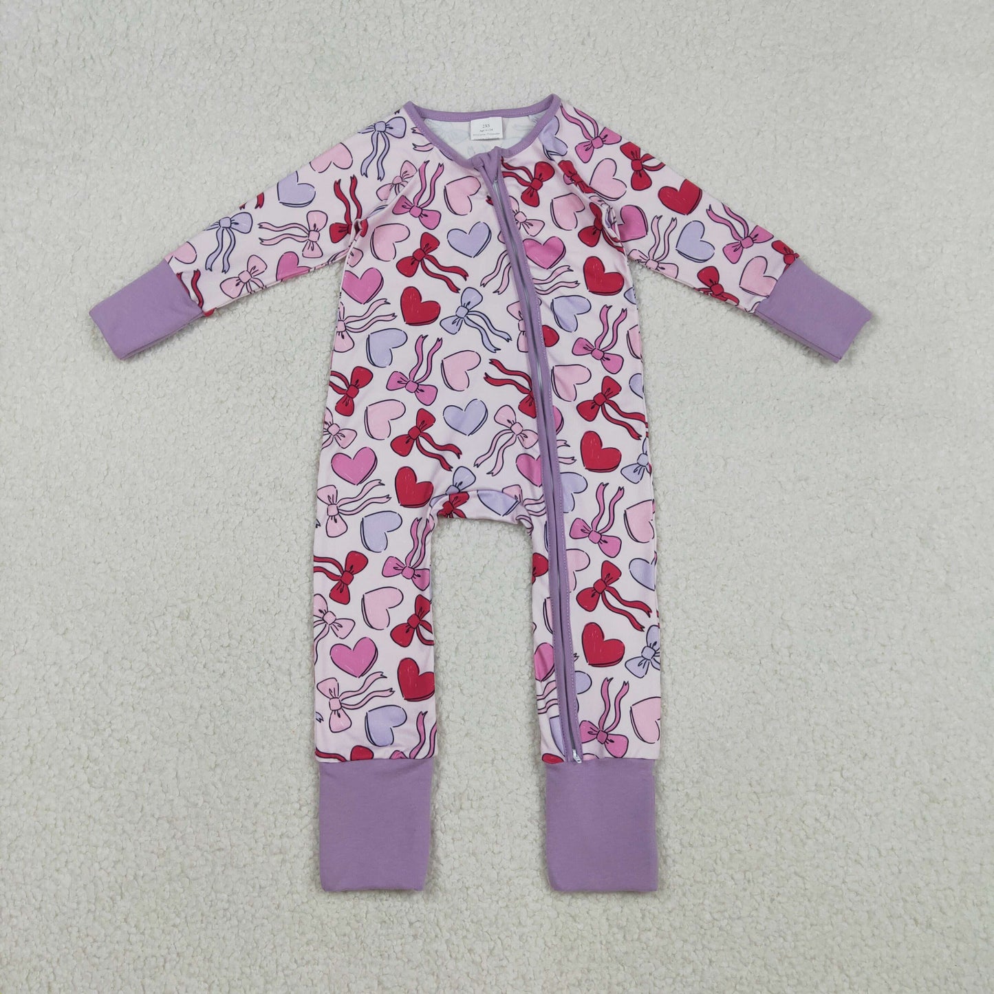 Baby Girls Long Sleeve Hearts Bows Valentines Two Way Zip Convertible Rompers