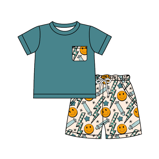 Baby Boys Blue Pockets Shirt Scoot Smile Shorts Sets preorder (moq 5)