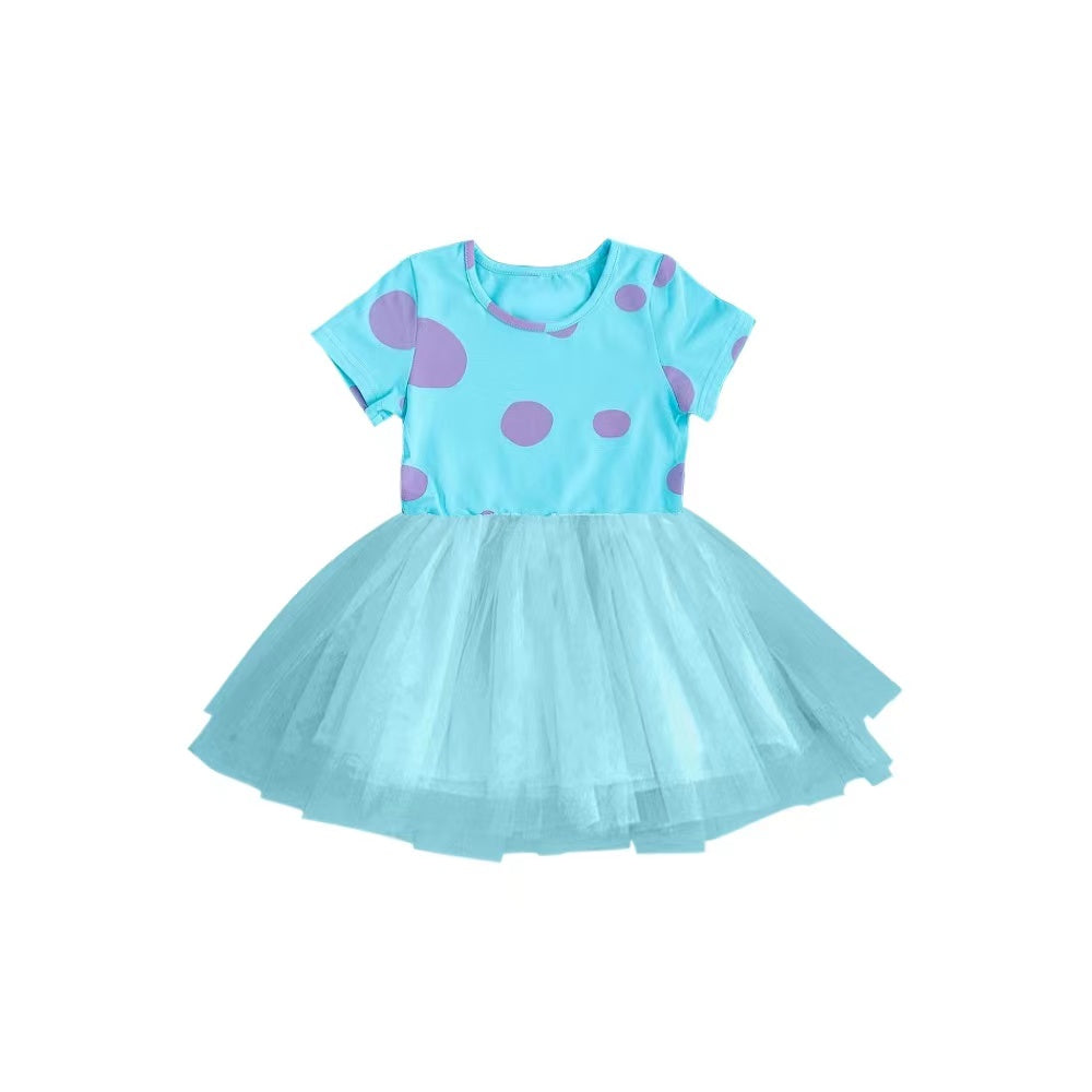 Baby Girls Blue Monster Tutu Knee Length Dresses Preorder(moq 5)