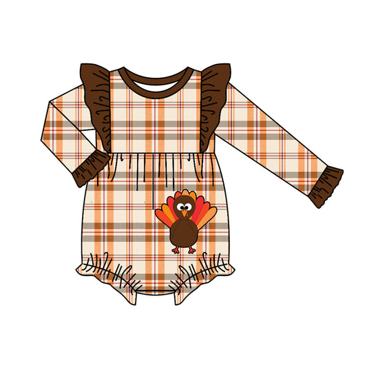 Baby Toddler Girls Thanksgiving Turkey Long Sleeve Rompers preorder(moq 5)