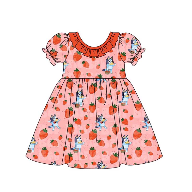 Baby Girls Strawberry Dog Short Sleeve Knee Length Dresses preorder(MOQ 5)