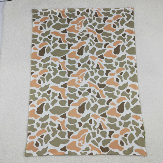 Baby Kids Green Orange Camo Print Blankets