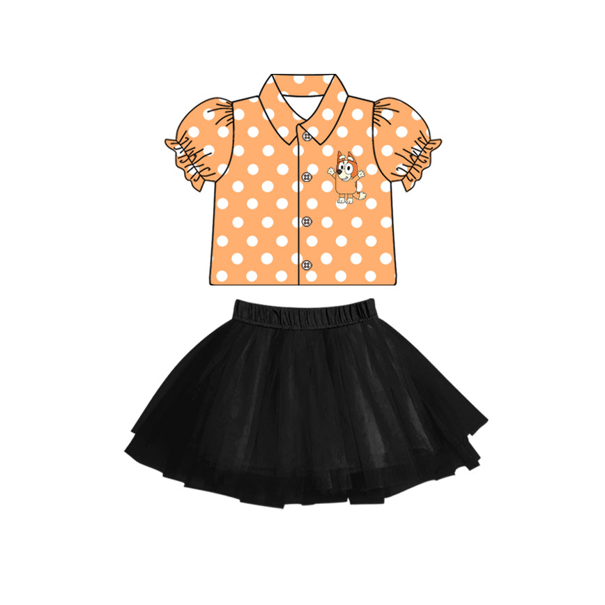 Baby Girls Cartoon Dots Orange Dog Top Tutu Skirts Sets preorder(MOQ 5)