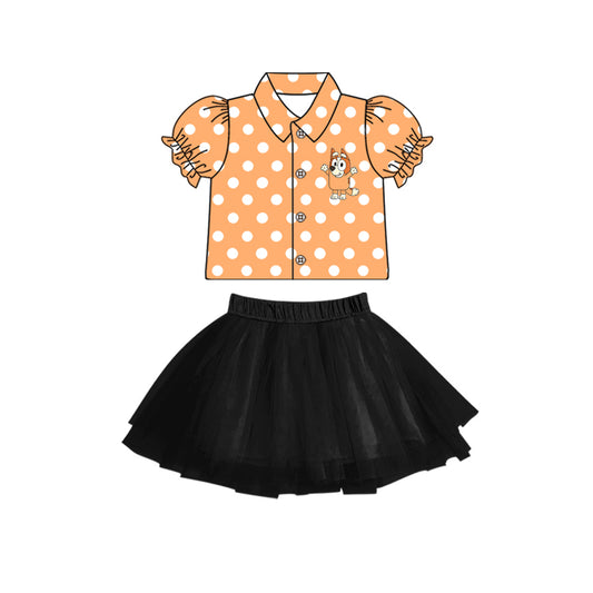 Baby Girls Cartoon Dots Orange Dog Top Tutu Skirts Sets preorder(MOQ 5)