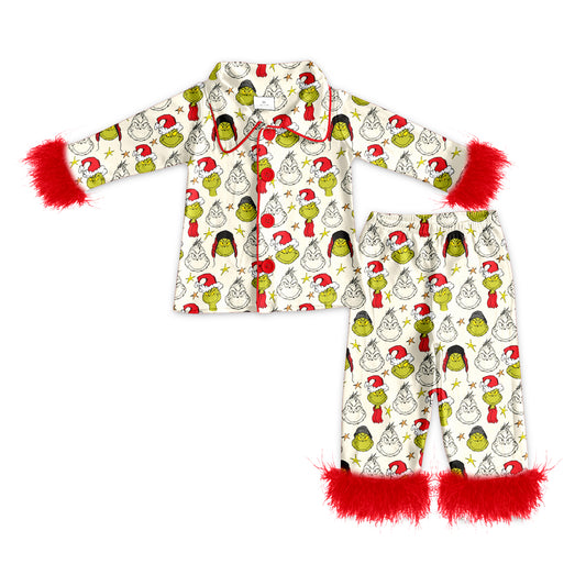 Baby Girls Christmas Frog Red Fur Top Pants Pajamas Clothes Sets preorder(MOQ 5)