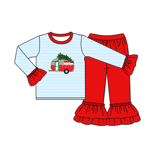 Baby Girls Christmas Car Print Shirt Ruffle Pants Clothes Sets Preorder(moq 5)