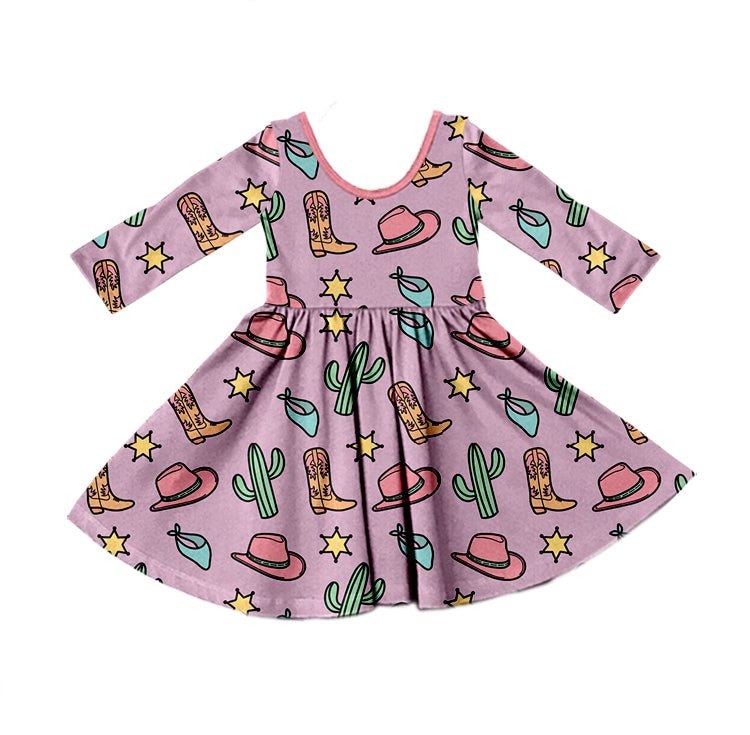 Baby Girls Western Boots Cactus Knee Length Dresses preorder(MOQ 5)