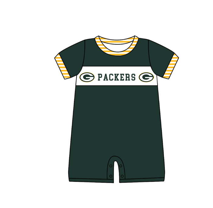 Preorder (moq 5)Baby Boys Green Short Sleeve Packers Team Rompers