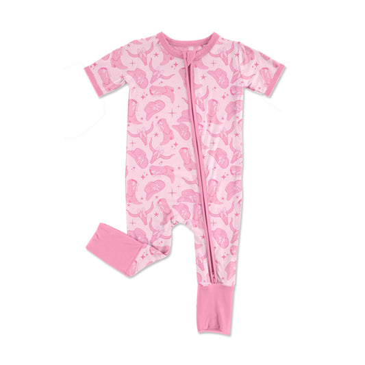 Infant Baby Girls Western Pink Cowgirl Zip Rompers preorder(moq 5)