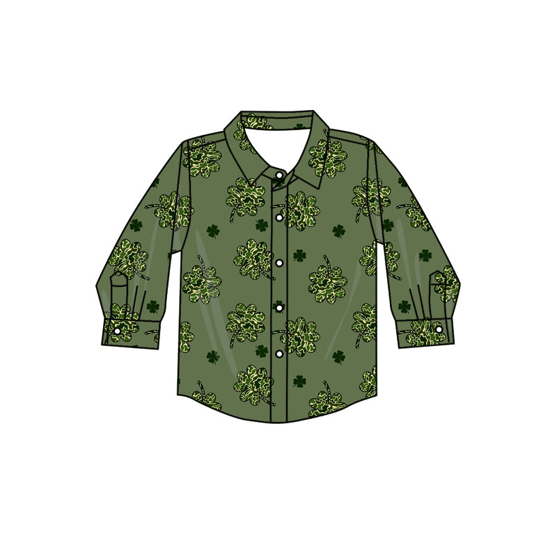 Baby Boys St Patrick Day Quatrefoil Camo Buttons Tee Shirts Tops preorder(MOQ 5)