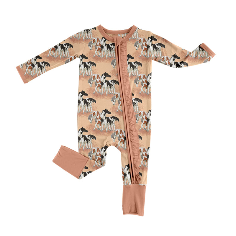 Baby Infant Girls Western Horses Zip Rompers preorder(moq 5)