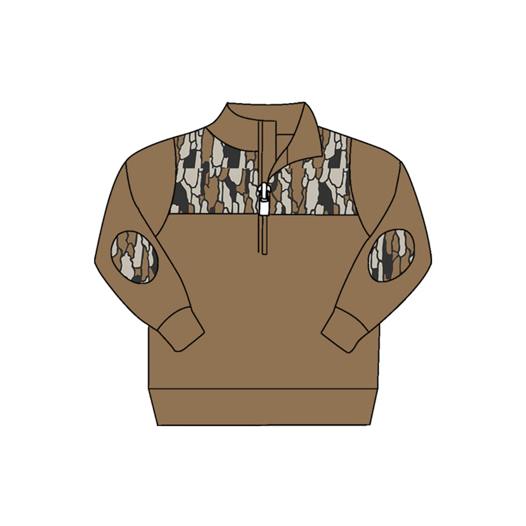 Baby Boys Fall Brown Camo Zip Pullovers Tops Preorder(moq 5)