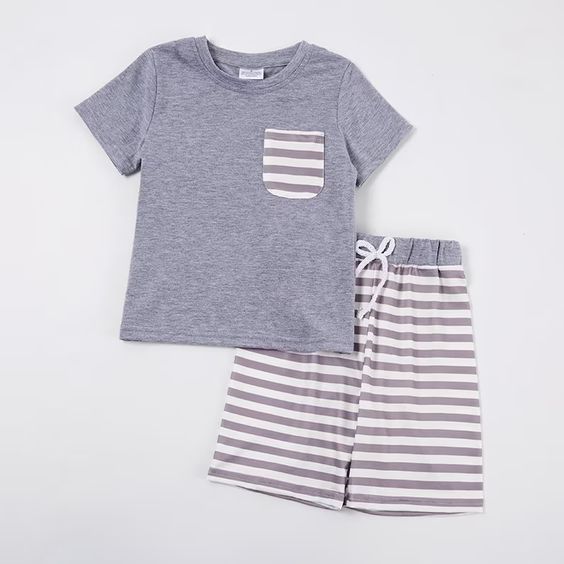 Baby Boys Grey Pocket Short Sleeve Top Shorts Clothes Sets order preorder (moq 5)