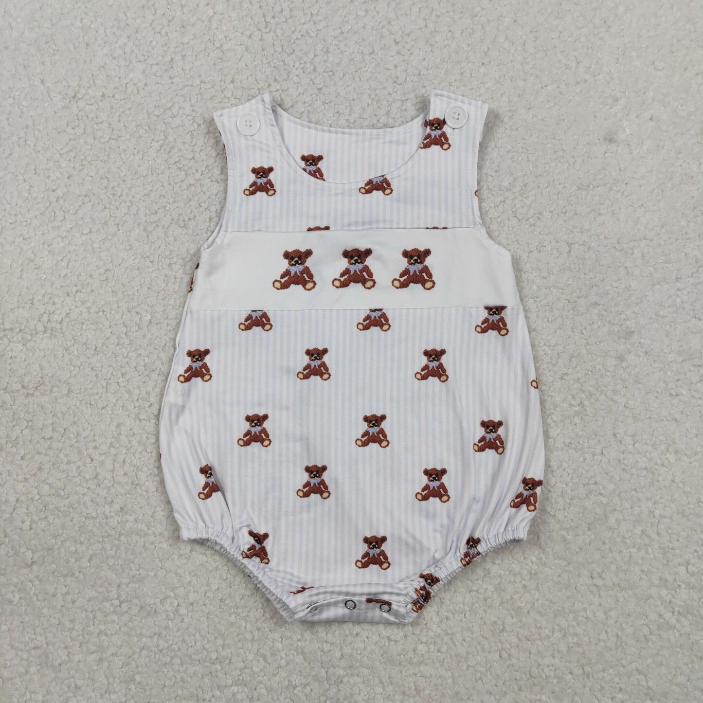 Baby Boys Sleeveless Grey Stripe Bears Rompers