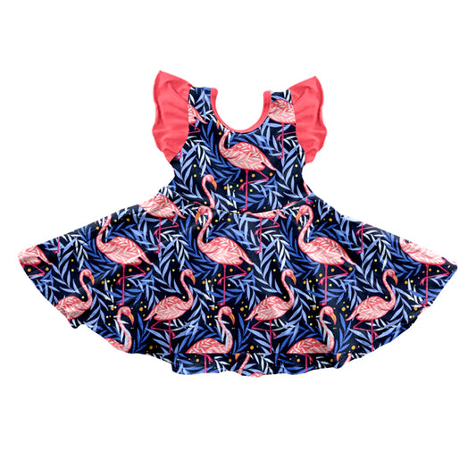 Baby Girls Flutter Sleeve Flamingo Knee Length Dresses preorder(moq 5)