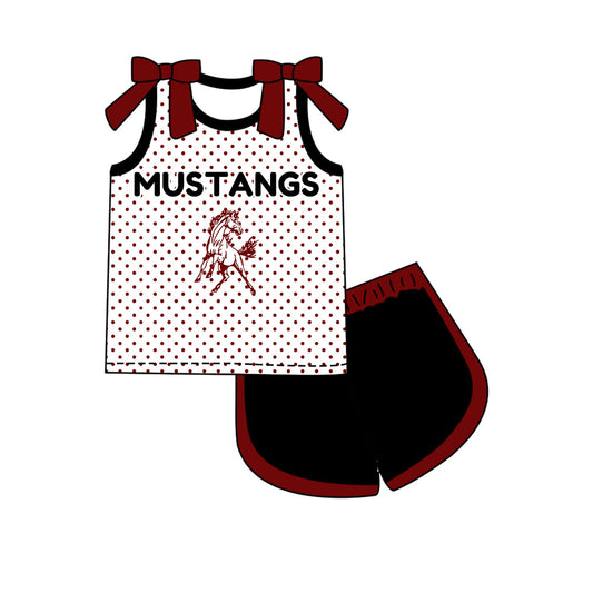 Preorder (moq 5)Baby Girls Bows Mustangs Polka Dots Top Short Team Clothes Set