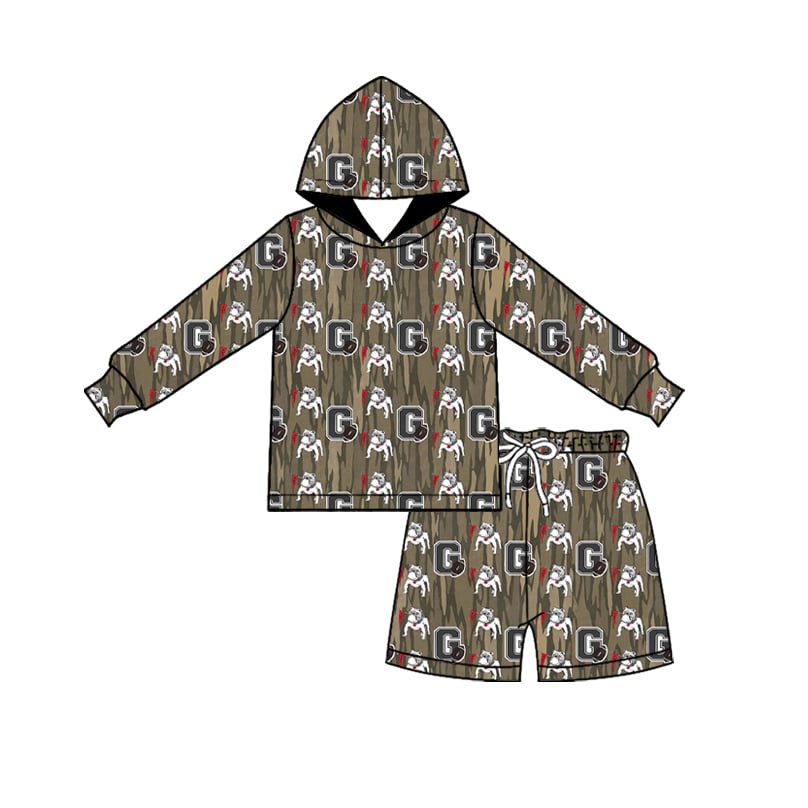 Preorder (moq 5)Baby Boys Camo Bulldog Hoodie Short Team Clothes Sets