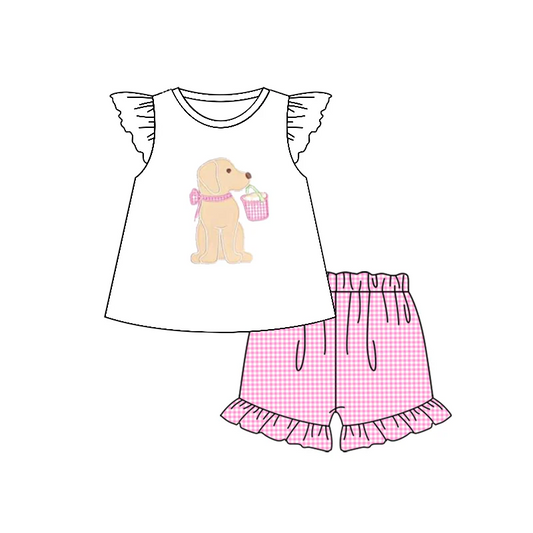 Baby Girls Dog Basket Tunic Ruffle Shorts Clothes Sets split order preorder May 10th