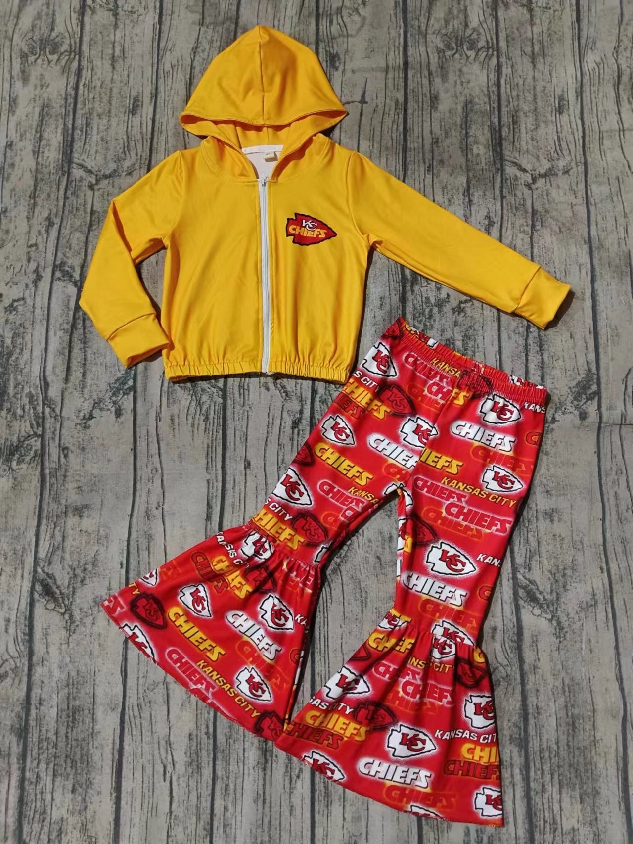 Preorder (moq 5)Baby Girls CF Cheif Team Hooded Top Bell Pant Sets