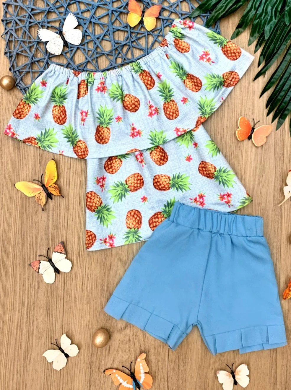 Baby Girls Pineapple Ruffle Top Shorts Clothes Sets preorder (moq 5)