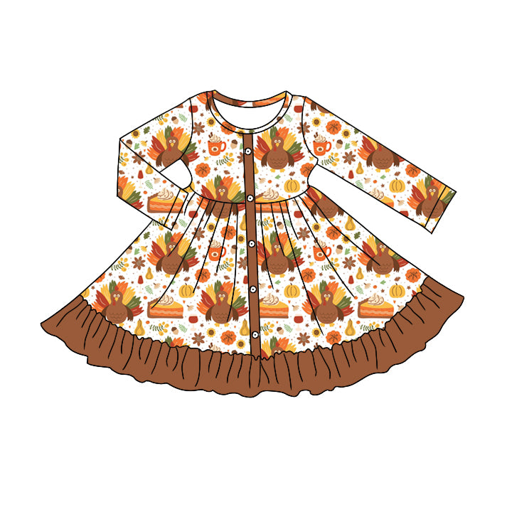 Baby Girls Turkey Thanksgiving Ruffle Knee Length Dresses Preorder(moq 5)